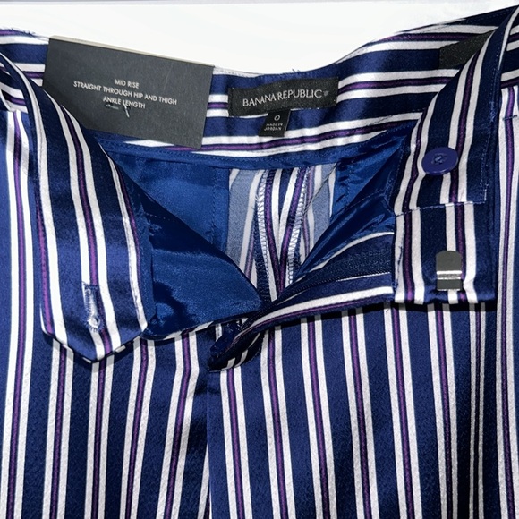 Banana Republic Avery Mid Rise Navy Striped Satin Ankle Length Pants Size 0 NWT‎ - Picture 7 of 14